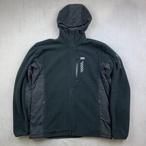 Helly Hansen Mens Jacket XL Black Full Zip Hooded Polartec Fleece Hybrid Outdoor